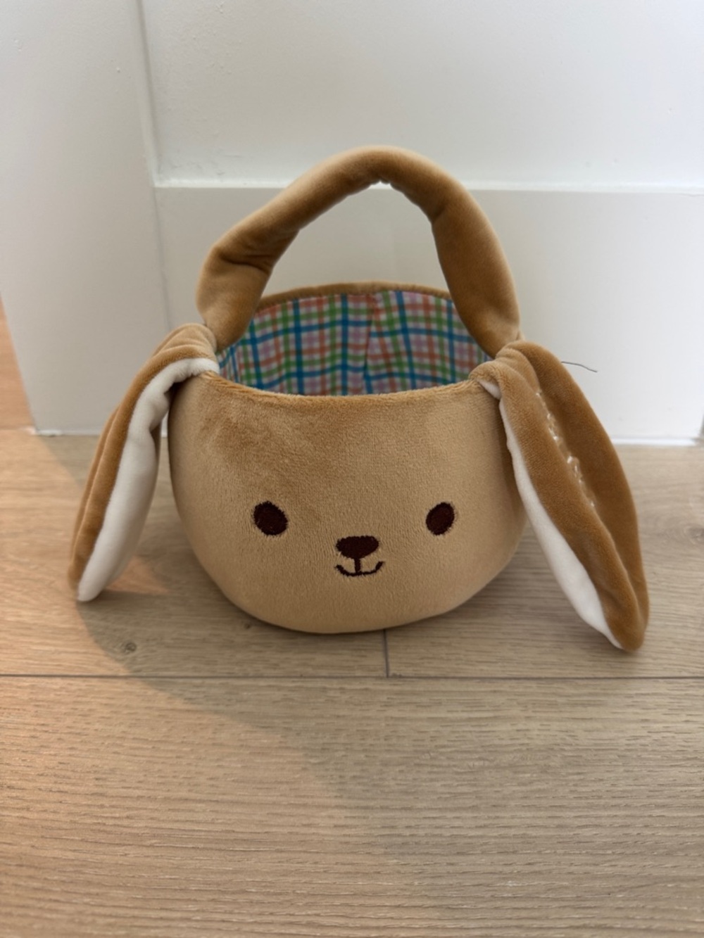 Plush Bunny Easter Basket - Tan with White Ears